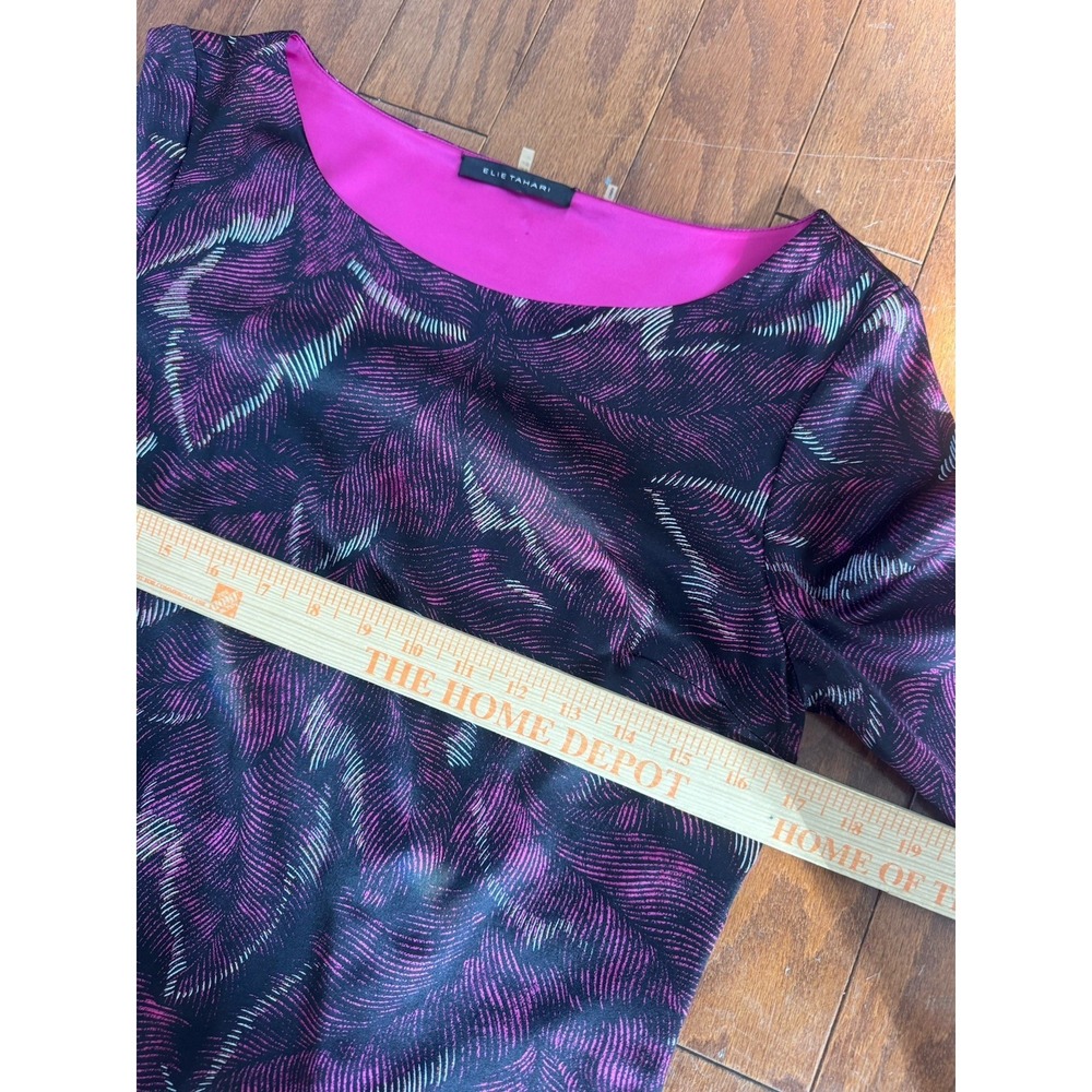 Elie Tahari Abstract Print Shift Dress Size 6 Magenta Pink Black Chic Modern - Picture 5 of 9